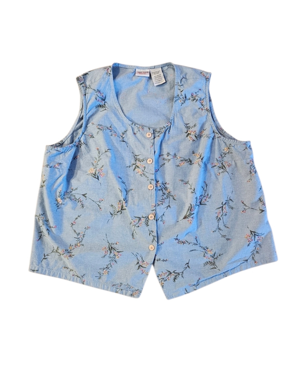 Vintage Bobbie Brook Women Light Blue Floral Button Front Sleeveless Top Sz 22